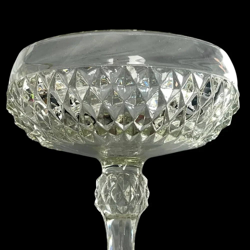 Indiana Glass Clear Diamond Point Candy Compote Pedestal Bowl Footed Dish Vtg